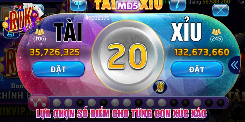 Lựa chọn số điểm cho từng con xúc xắc 